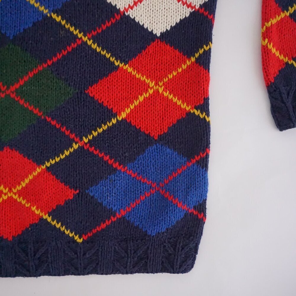 Field Gear Navy Multicolor Argyle Knit Preppy Cotton Blend Collegiate Sweater M - Picture 5 of 11